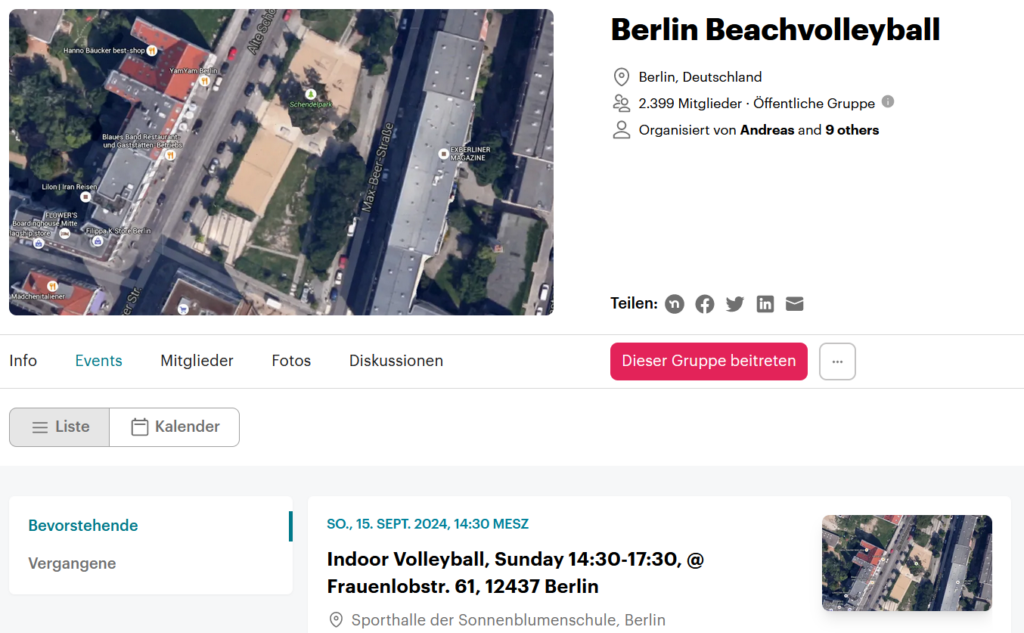 Meet Ups für Berlin BEachvolleyball; Einfach die jeweiligen Events buchen