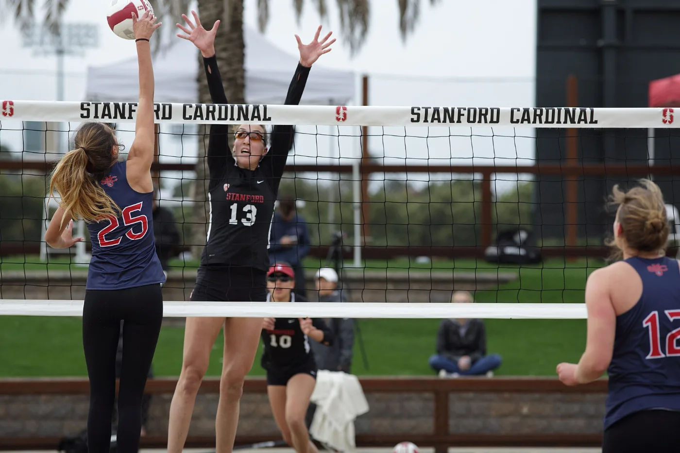 A rally in beach volleyball
