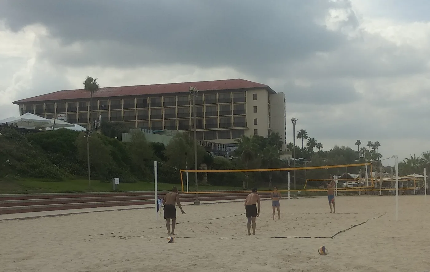 Recreational players during a beach volleyball game